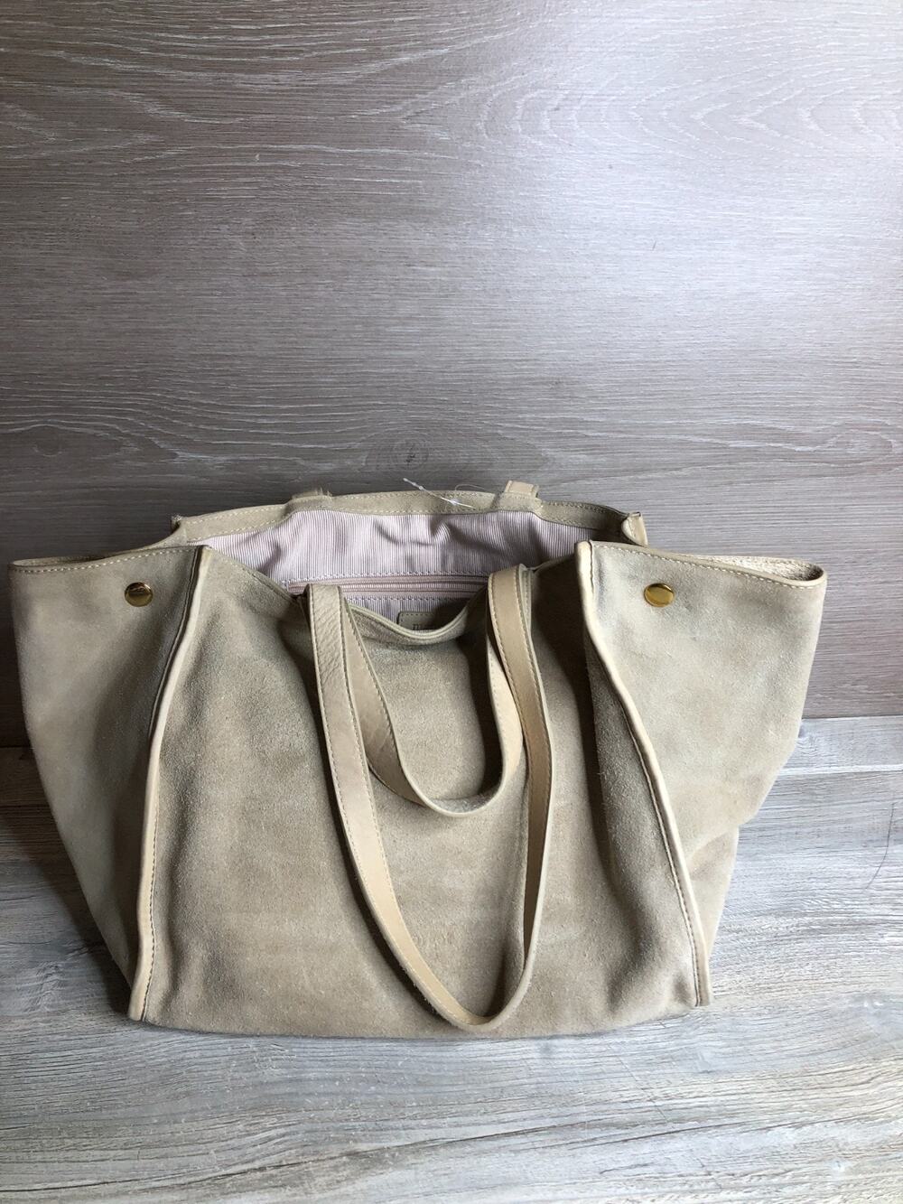 MARGOT NEW YORK Jamee Double Handle Tote w Pouch Ivory Suede Soft NWT